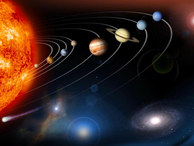 Our solar system. Our Earth is the third planet to orbit Sol, our sun.